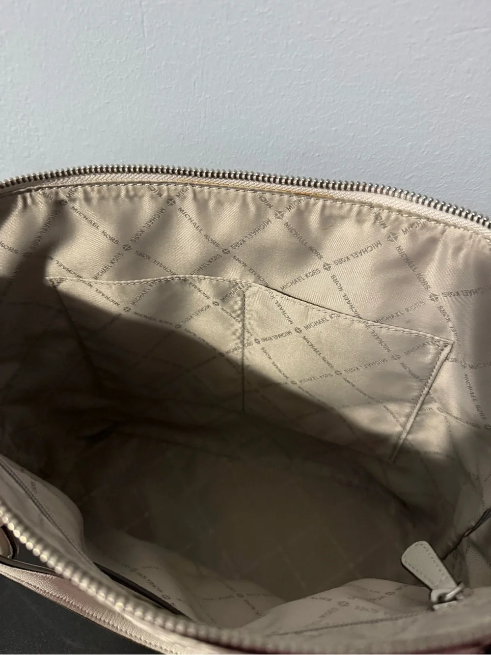 Michael Kors Ivory MK Logo Tote with Silver Charm